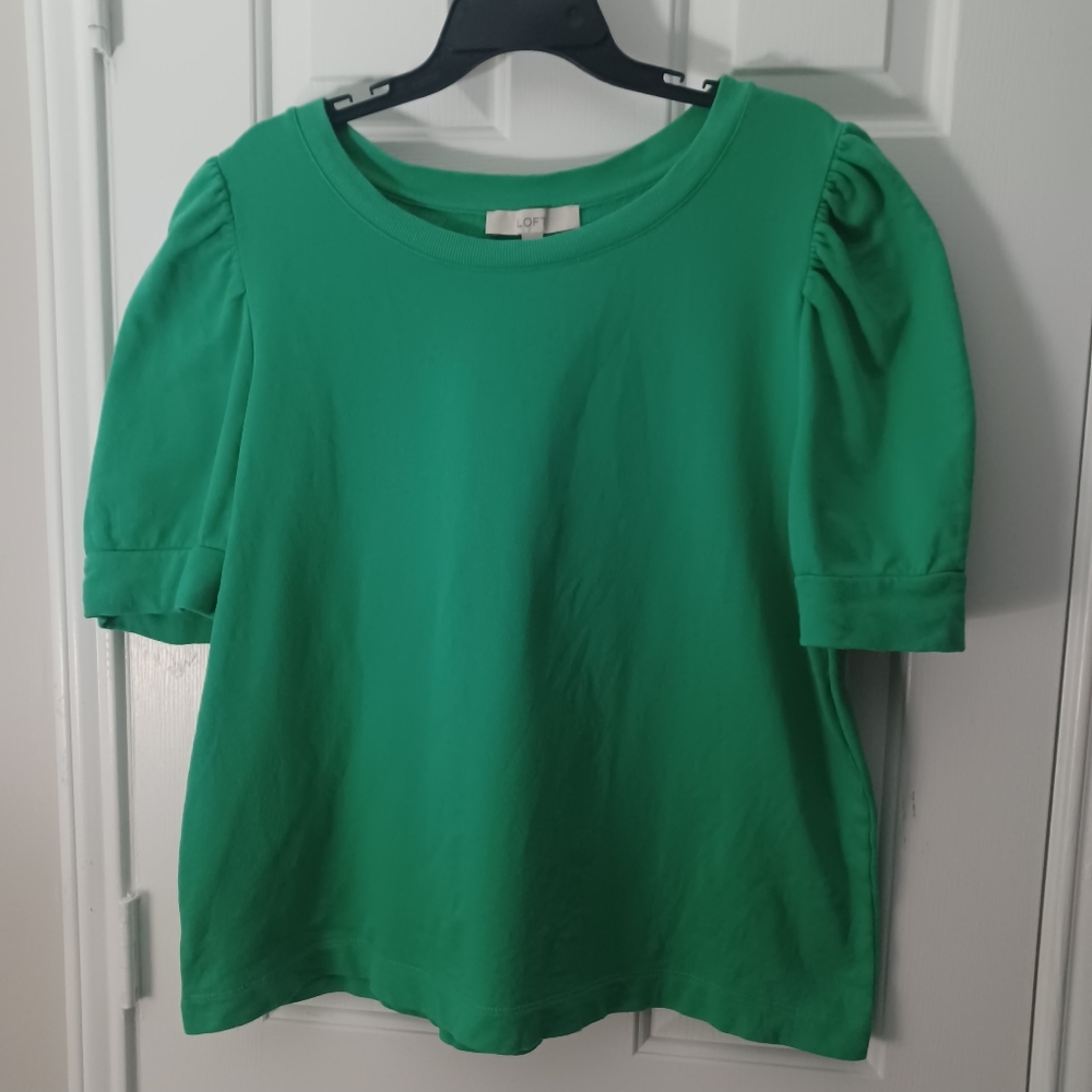 LOFT Emerald Green Puff Sleeve Tee